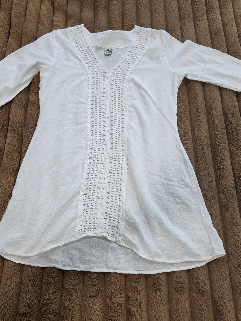 Blanco Womens White Embroidered Swim Cover Up Dress Tunic 100% Cotton Large